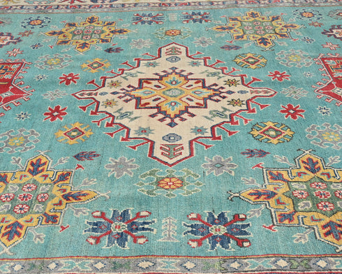 8x10 Green Kuba Afghan Hand Knotted Wool Area Rug